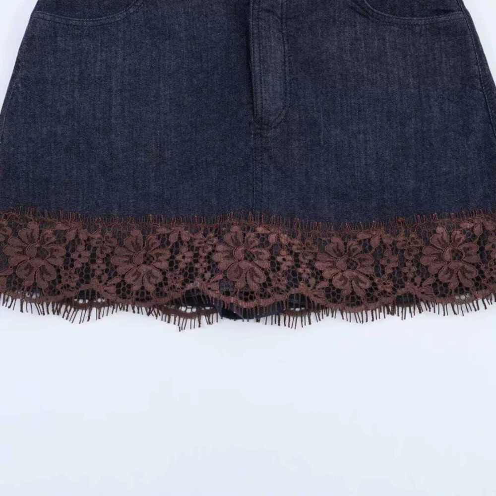 ZARA Summer Versatile Lace Trim Denim Skirt